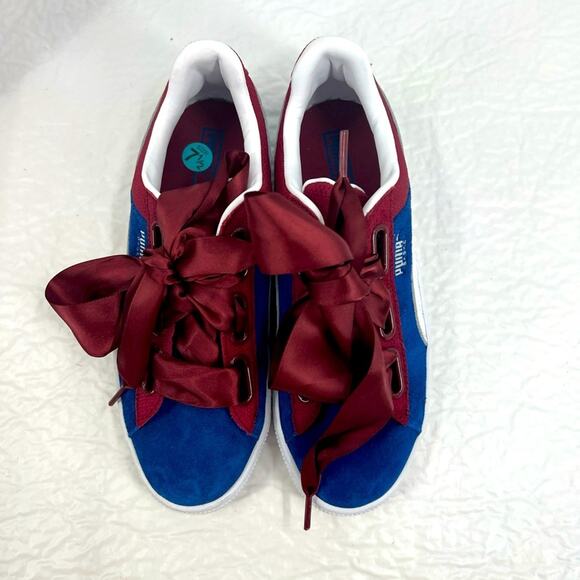 PUMA NEW Suede Heart Satin Lapis Blue, Urban Red sneakers with x wide ribbon - Picture 9 of 9